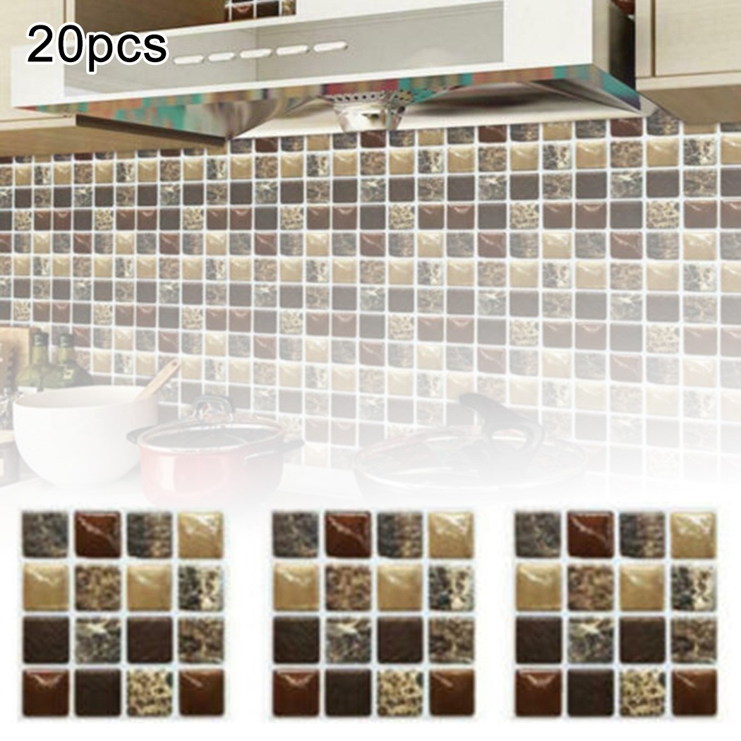 20 pcs 3D Effect For Tile Stickers for Kitchen Bathroom Walls 10 cm x 10 cm PVC
