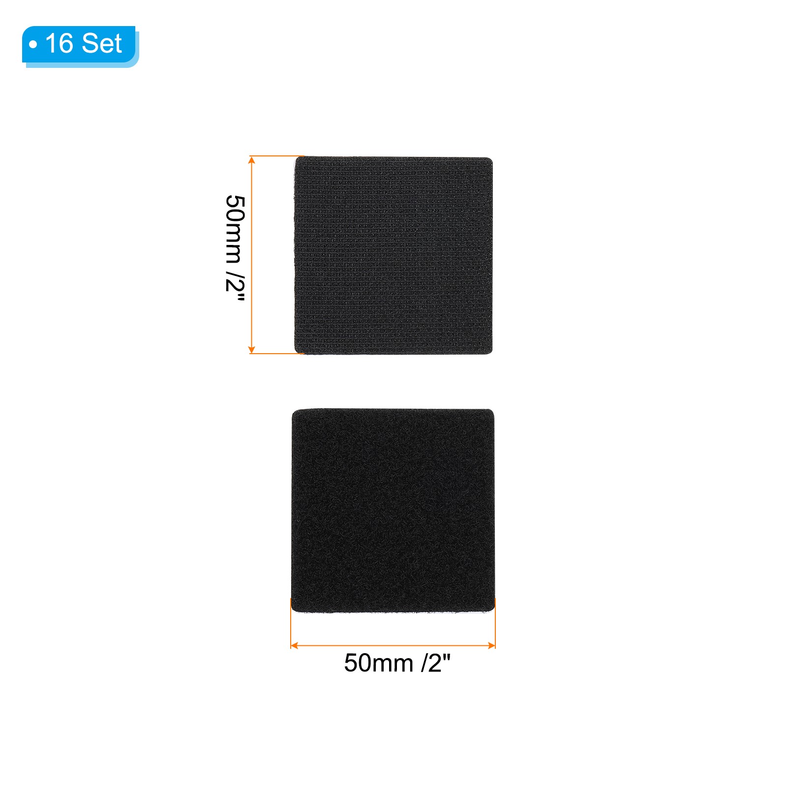 2×2 Inches Hook and Loop Dots 16 Sets Square Self Adhesive Tape Black