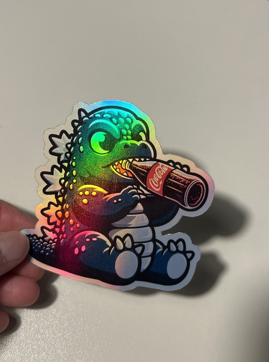 Godzilla Drinking Glass Cola 3 Inch Waterproof Vinyl Holographic Sticker