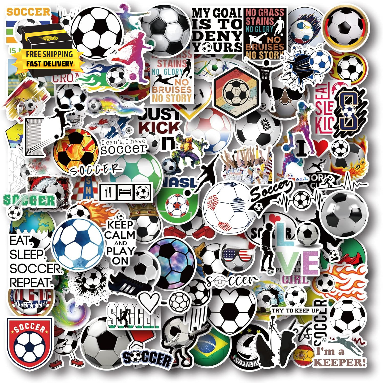 100 Pieces Soccer Stickers, Vinyl Waterproof Stickers Pack, Soccer Gifts, Party