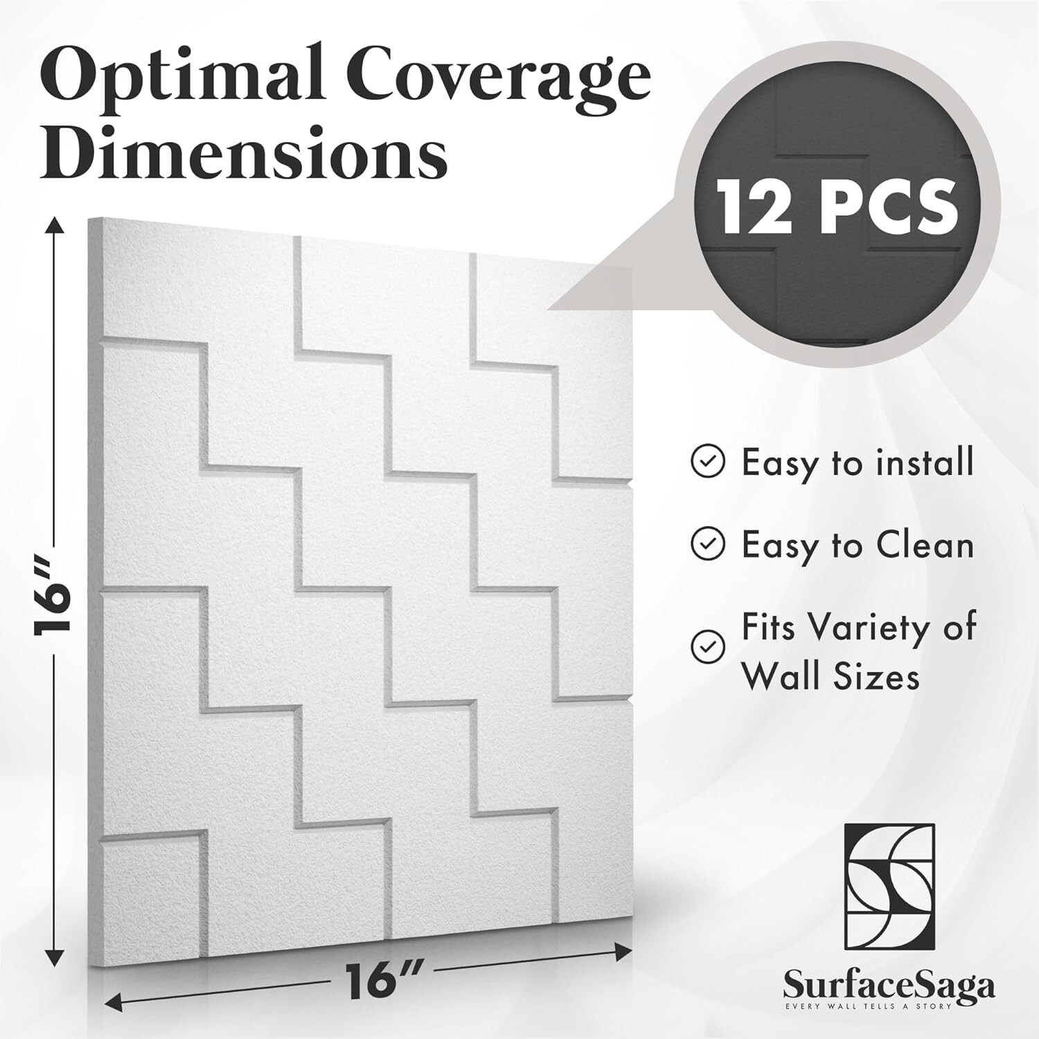 3D Peel & Stick Wall Panels – 12PCS 16″x16″ Textured Polyester Tiles, Easy-Clean