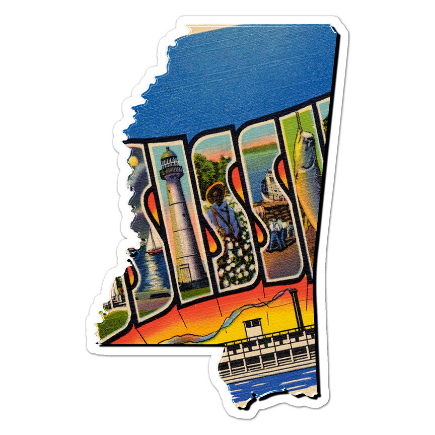 Vintage Mississippi Map, Vinyl Decal Sticker, Indoor Outdoor, 3 Sizes, #8871