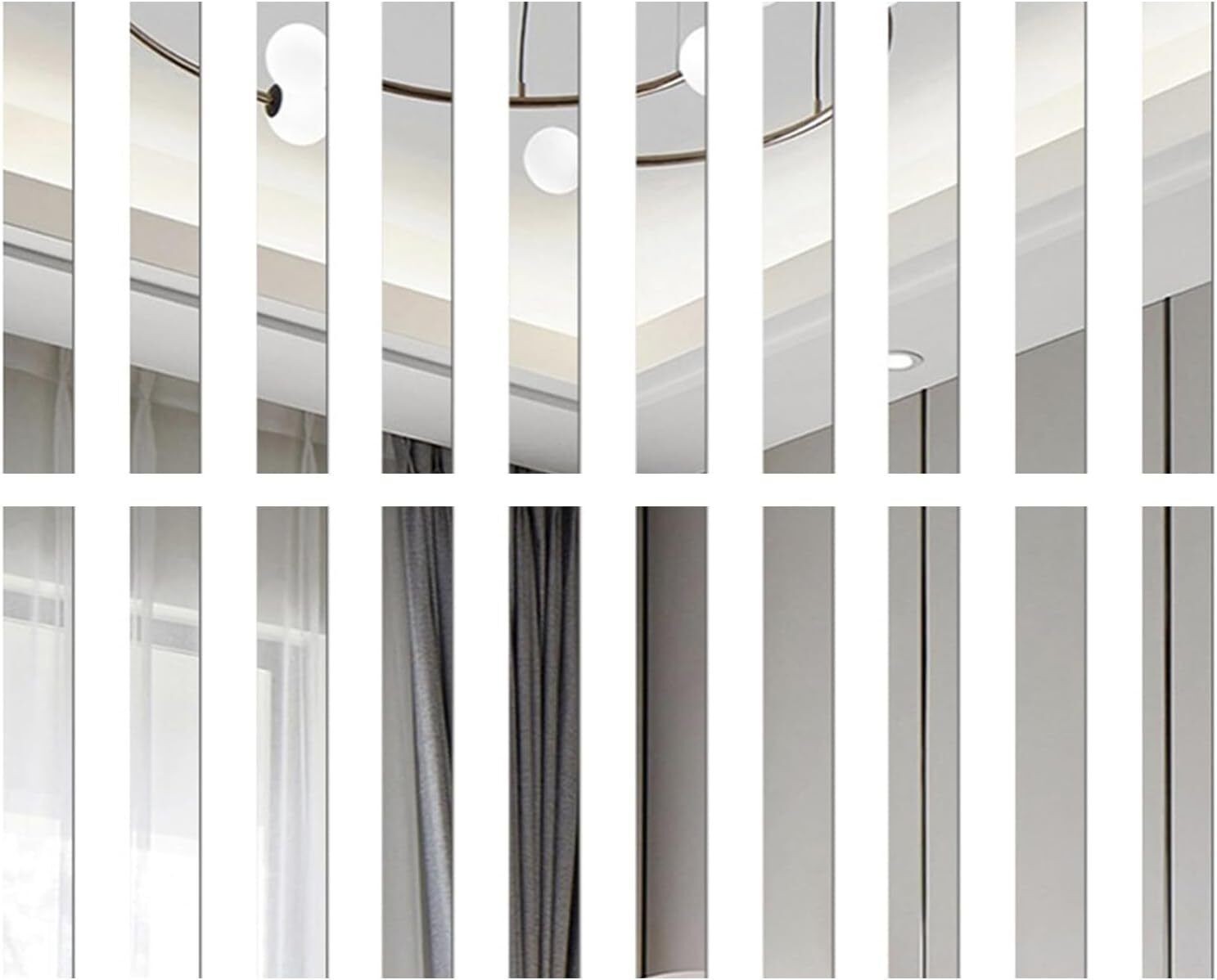 40pcs Long Strip Acrylic Mirror Wall Stickers Self-adhesive Rectangle Tile Decal