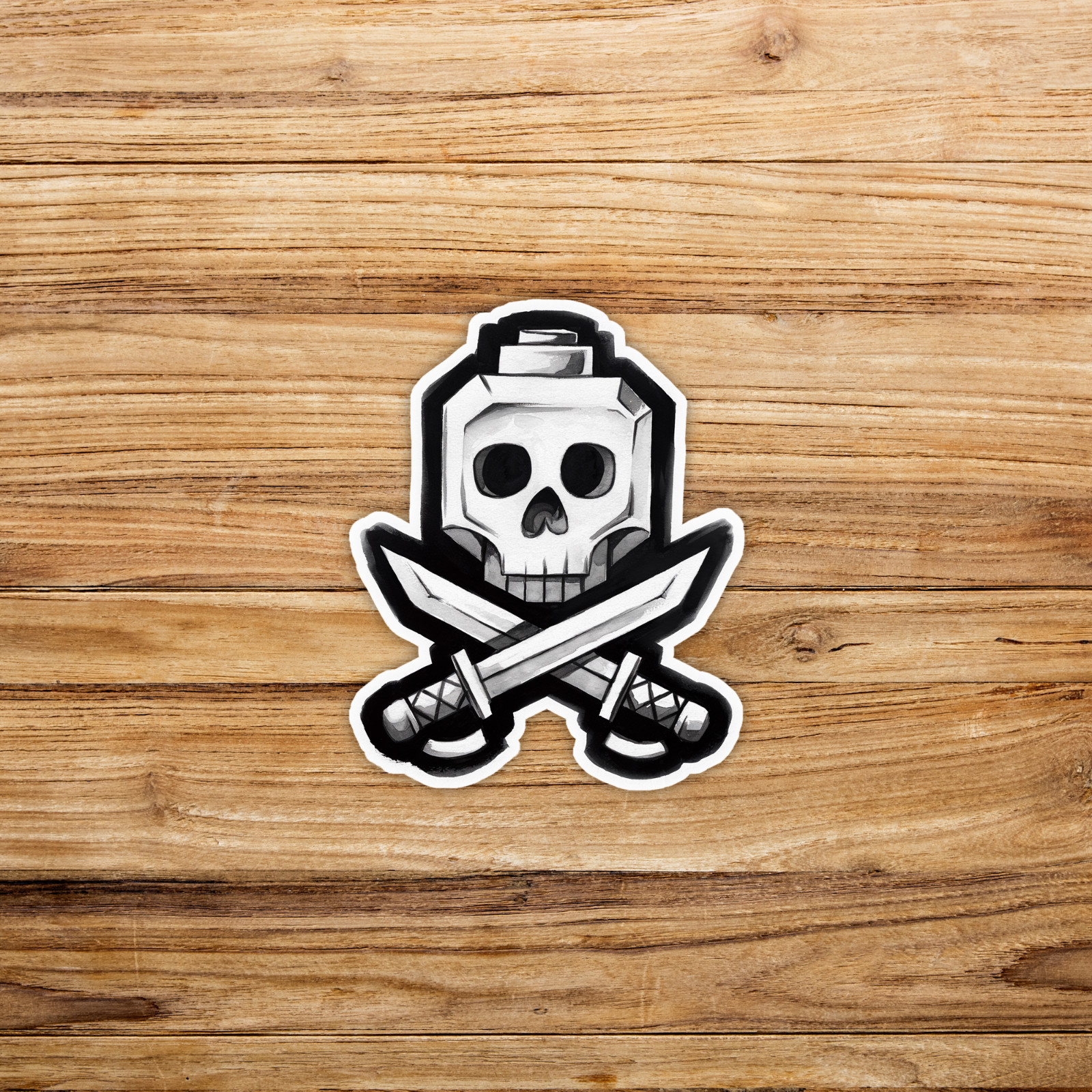 Pirate Skull & Crossed Swords Sticker – Black & White Jolly Roger Decal #895