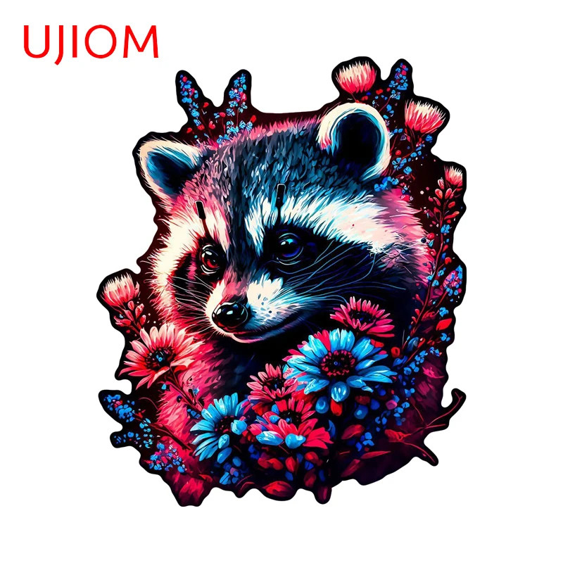 UJIOM Raccoons With Flowers Beautiful Wall Sticker Smoke Exhaust Window Decals
