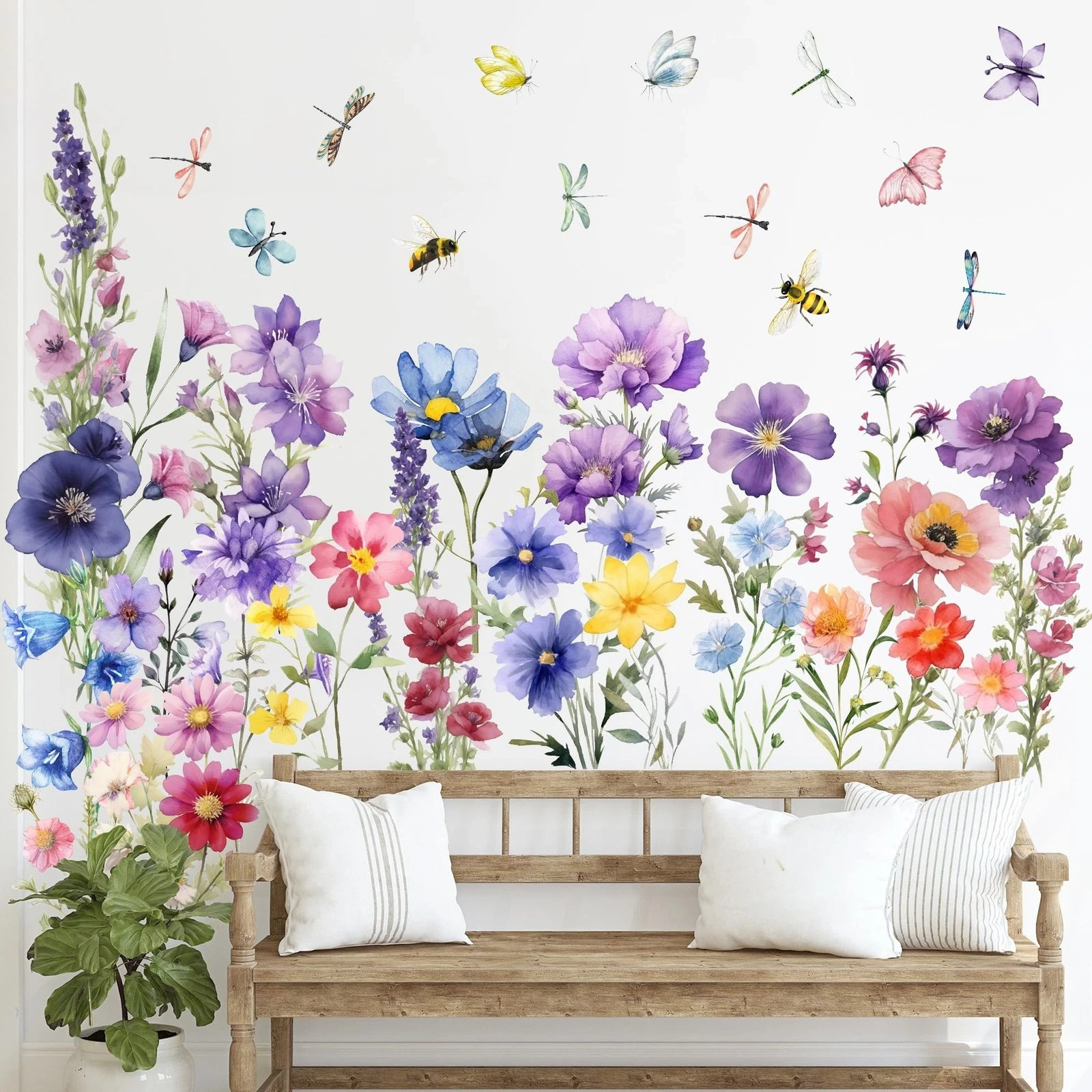 9 Pieces Flowers Wall Decals Flower for Walls Vinyl Colo