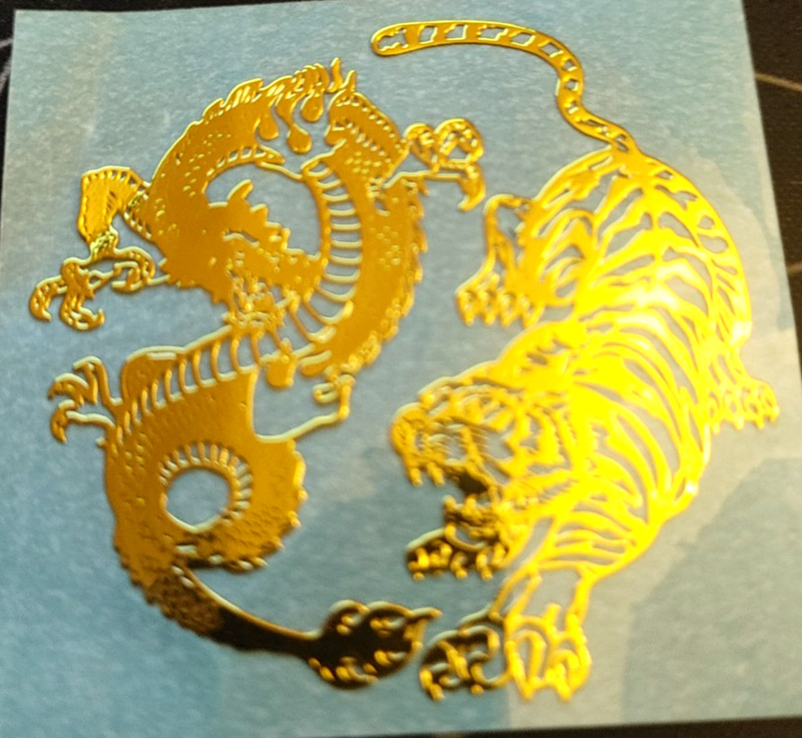 Lucky Gold Foil Dragon & Tiger Decal Sticker 2″x2″