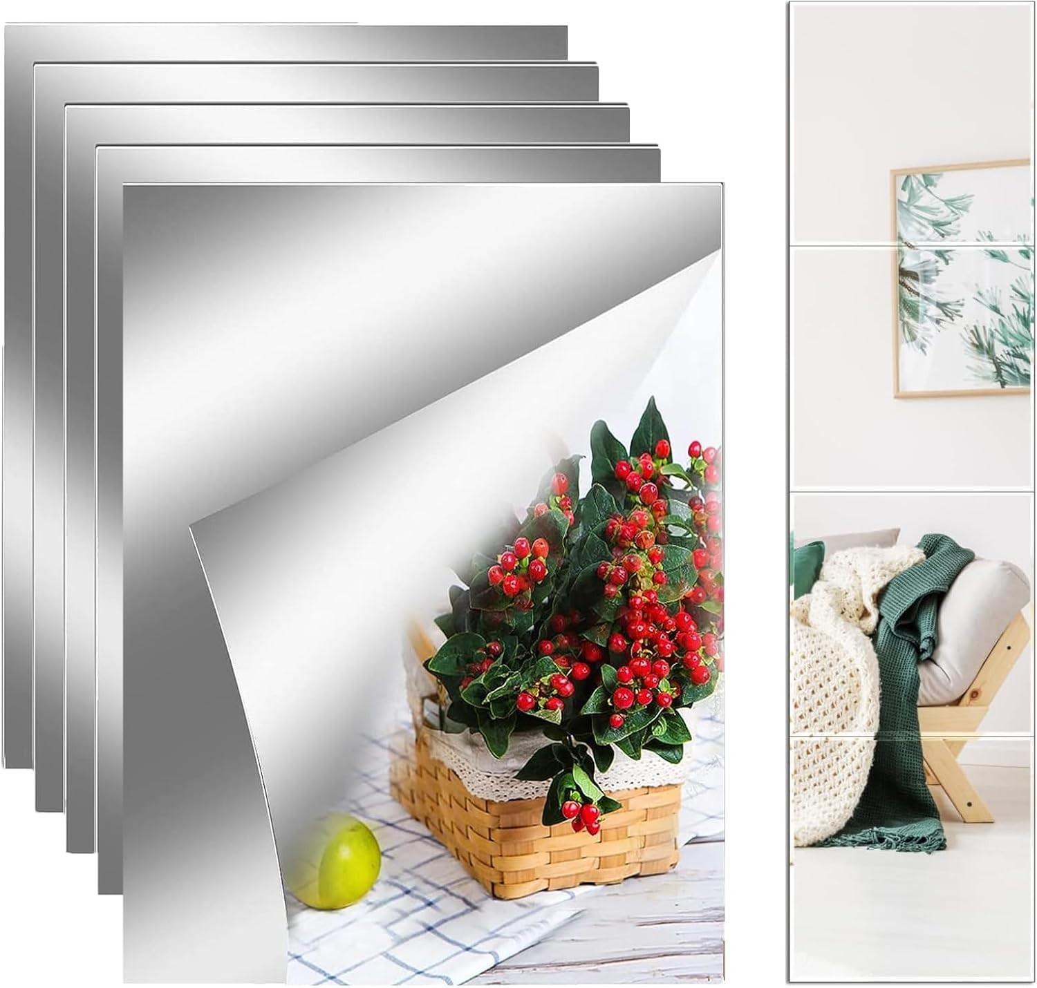 Flexible 8”x6” Acrylic Mirror Tiles – Self-Adhesive Décor for Versatile Use