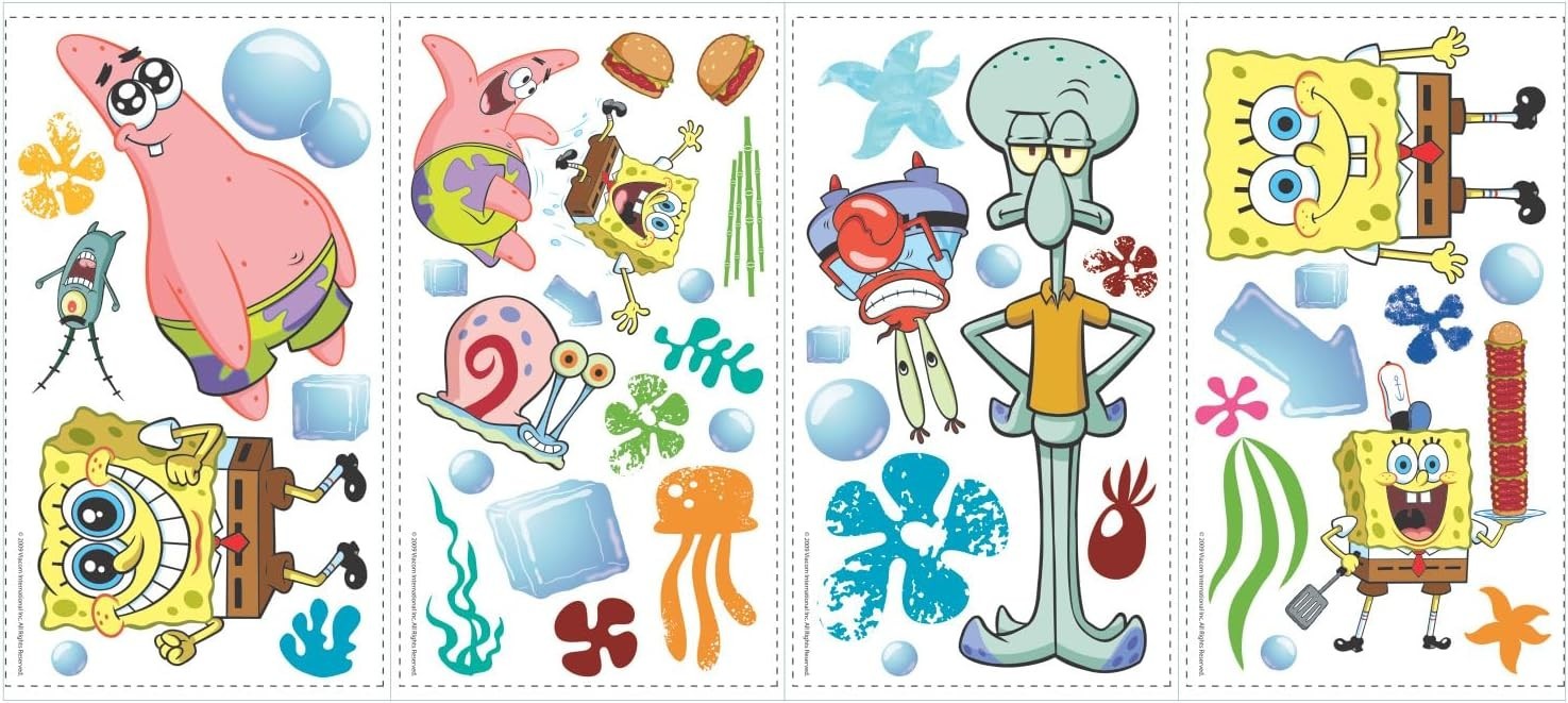 Vinyl Spongebob Squarepants Wall Decals Peel and Stick for Kids Room Decor