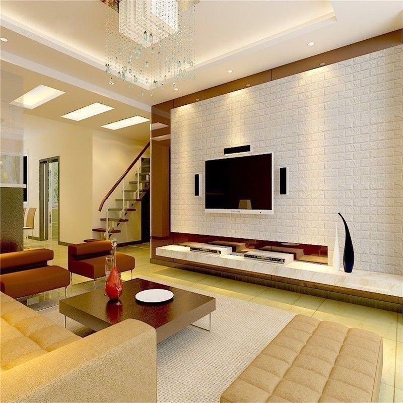 10PCS 70*30cm 3D Wallpaper Stone Brick Wall Sticker Panel Foam Wall White Decors