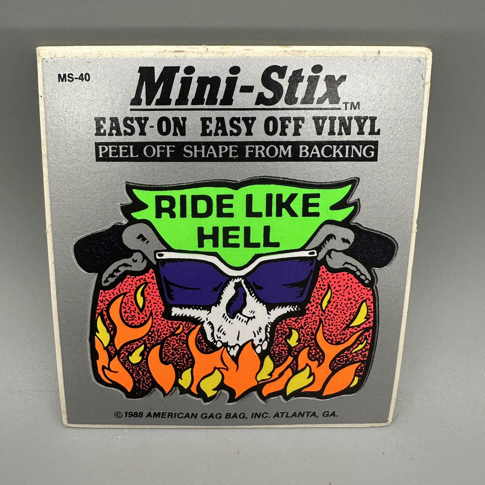 1988 Vintage “Ride Like Hell” Black Light Retro Vinyl Sticker Cut-Out