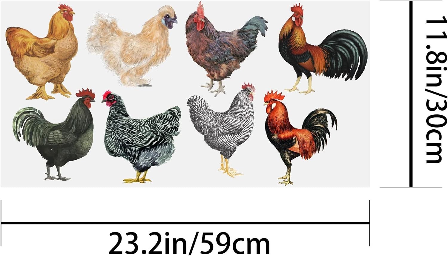 PLIGREAT 8 Pcs Roosters Hens Wall Stickers, Removable Vinyl Peel Rooster Hen