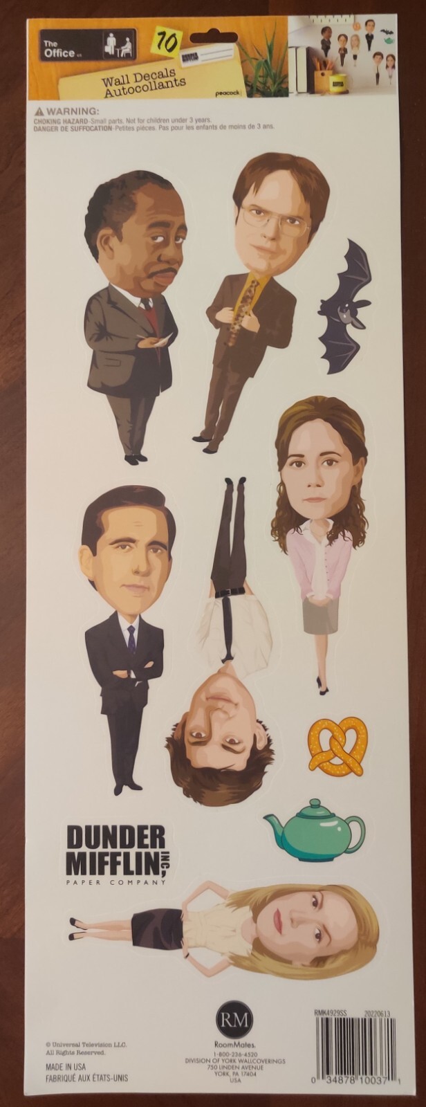 8 SHEETS OF THE OFFICE WALL DECALS – DUNDER MIFFLIN – REPOSITIONABLE