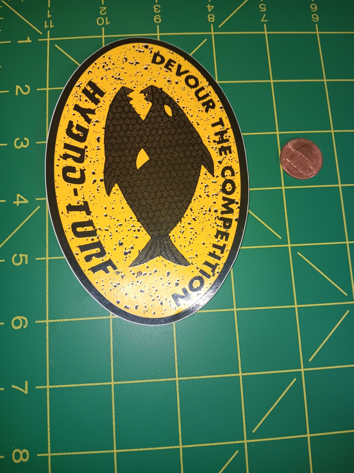 Devour The Competition Oval Vinyl Sticker Yellow Black Fish Logo Decal Adhesive