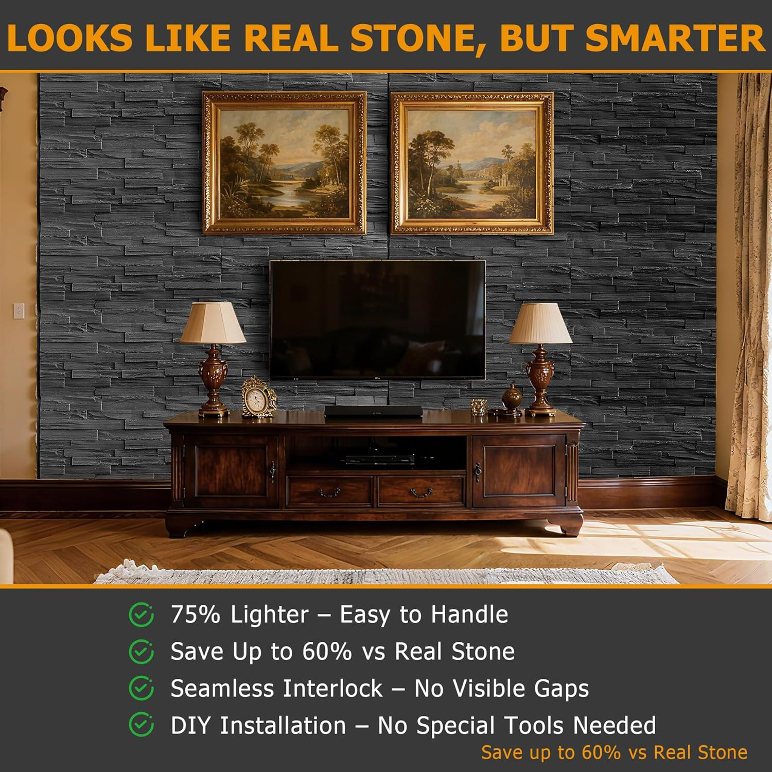ROOMTEC 1-Pack Faux Stone Wall Covering Panels for Interior and Exterior Decor,