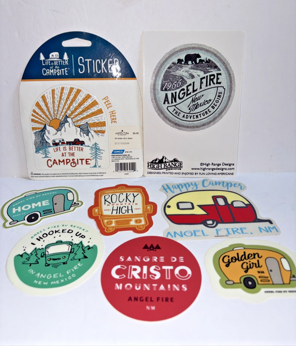 Travel Sticker Lot Of 8 New Mexico Angel Fire Camping
