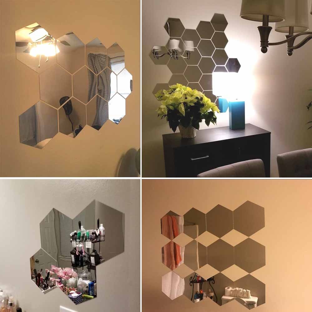 Hexagon Wall Decals, 12 PCS Large Removable Acrylic Mirror Wall Stickers for …