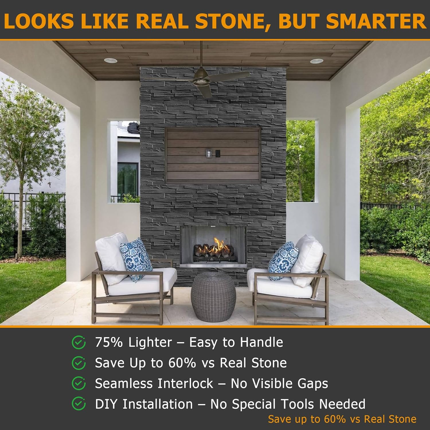 ROOMTEC 1-Pack Faux Stone Wall Covering Panels for Interior and Exterior Decor,