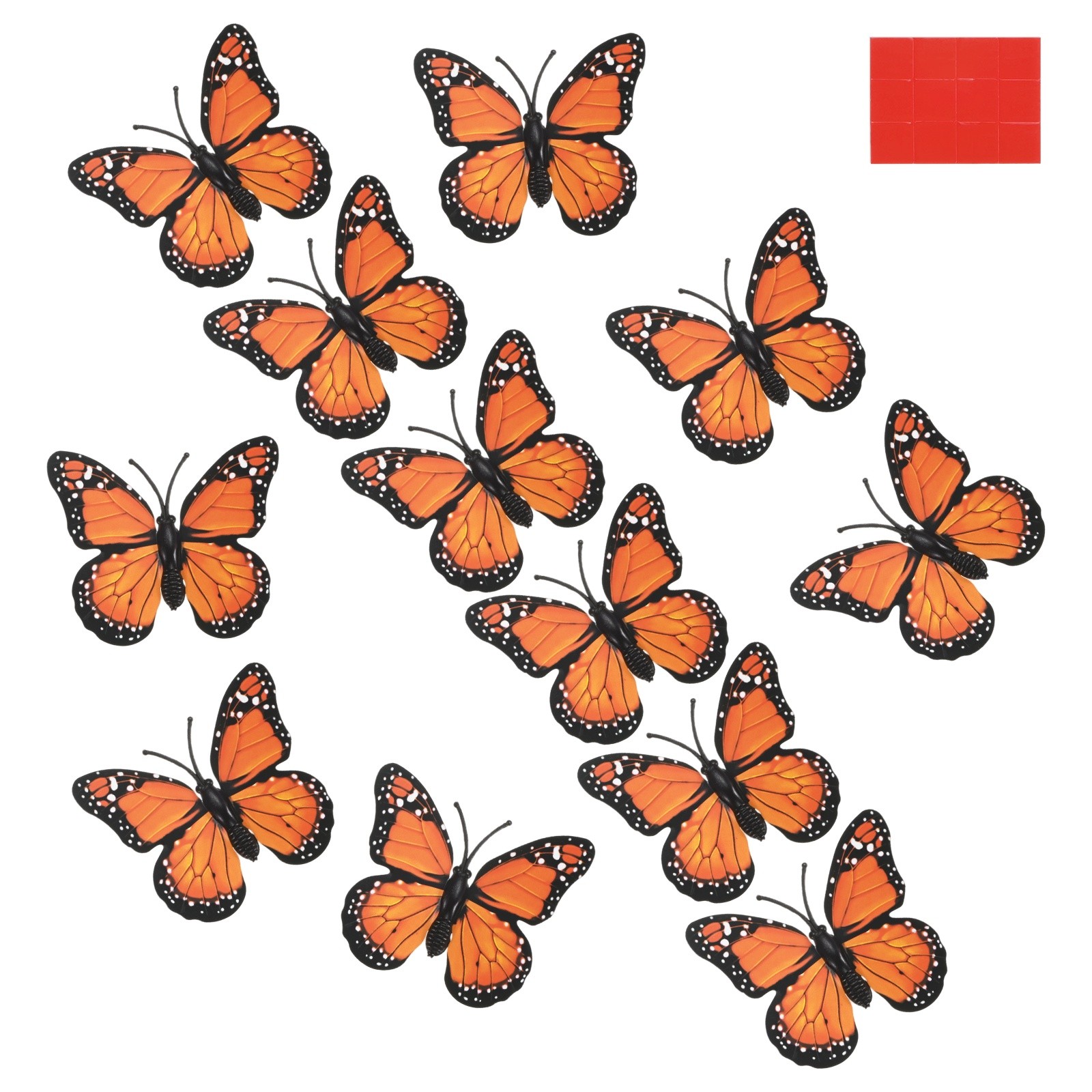 12 Monarch Butterflies 3D Wall Decorations [Orange, 6x5cm] – 12 Pieces