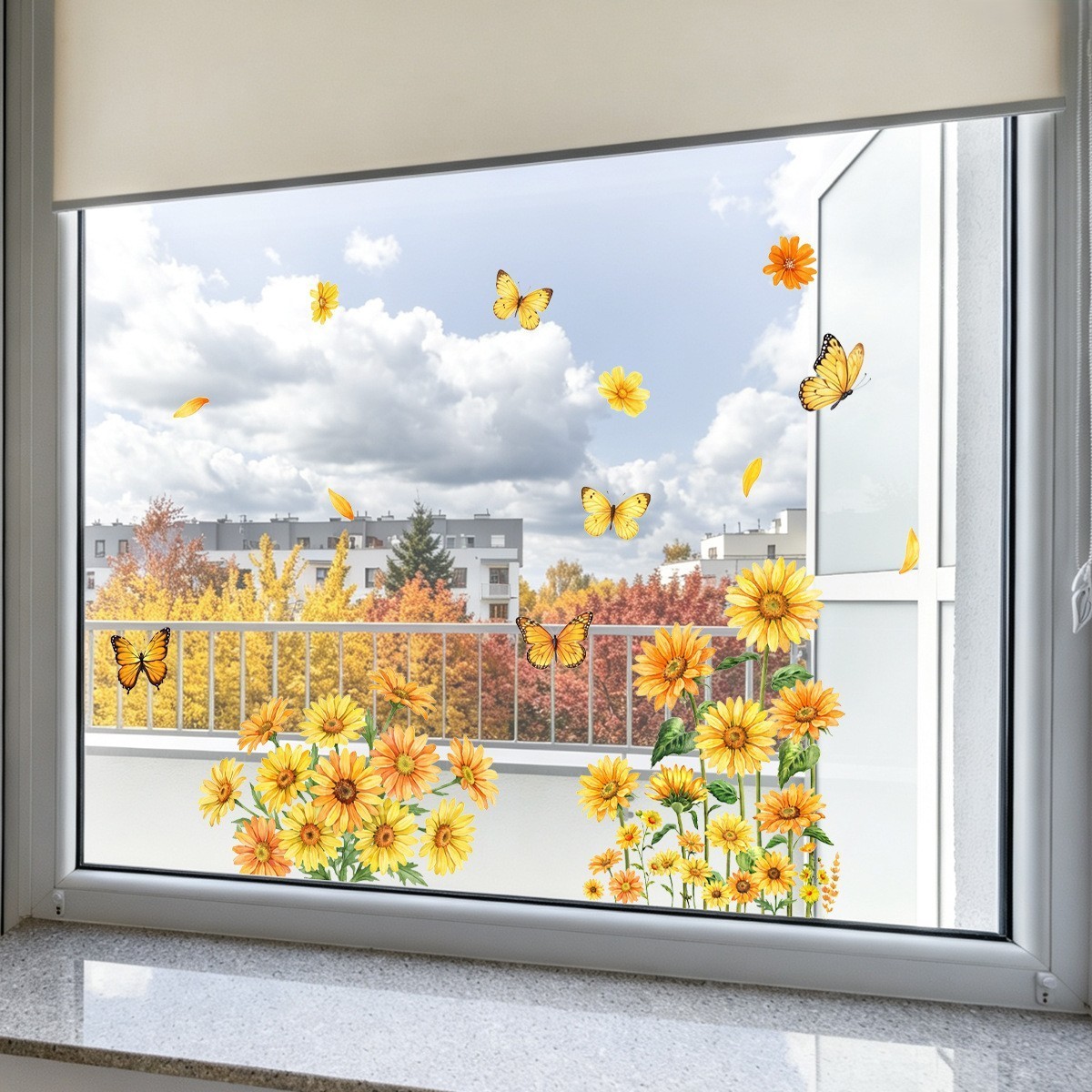 Static Cling Window Decals Sunflower Butterfly – Decor No Glue 2 Sheets