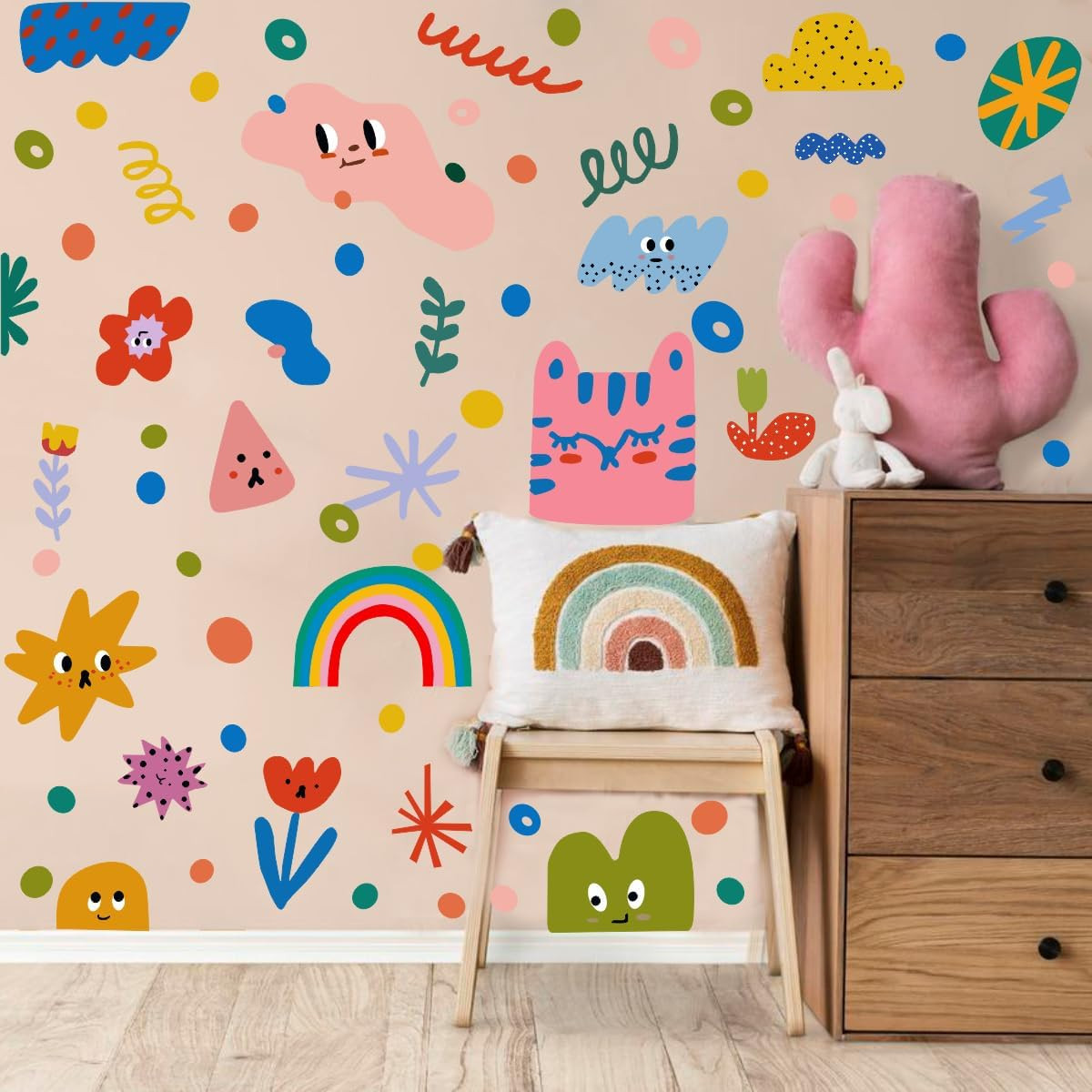 Colorful Abstract Shape Wall Stickers, Lovely Smile Clouds Rainbow Irregular Dot