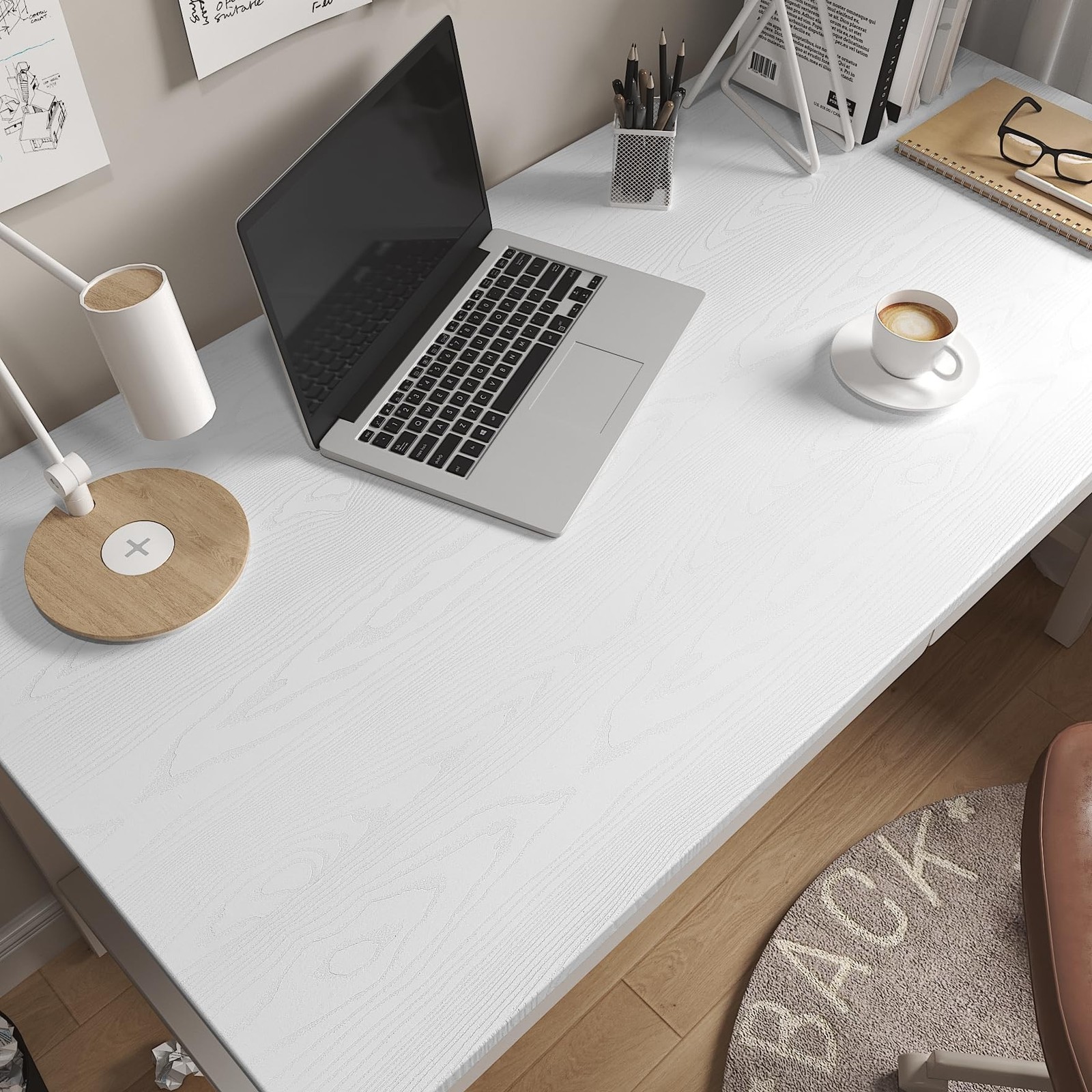 LACHEERY Thick White Wood Grain Contact Paper Waterproof Oak Wood Look Contac…