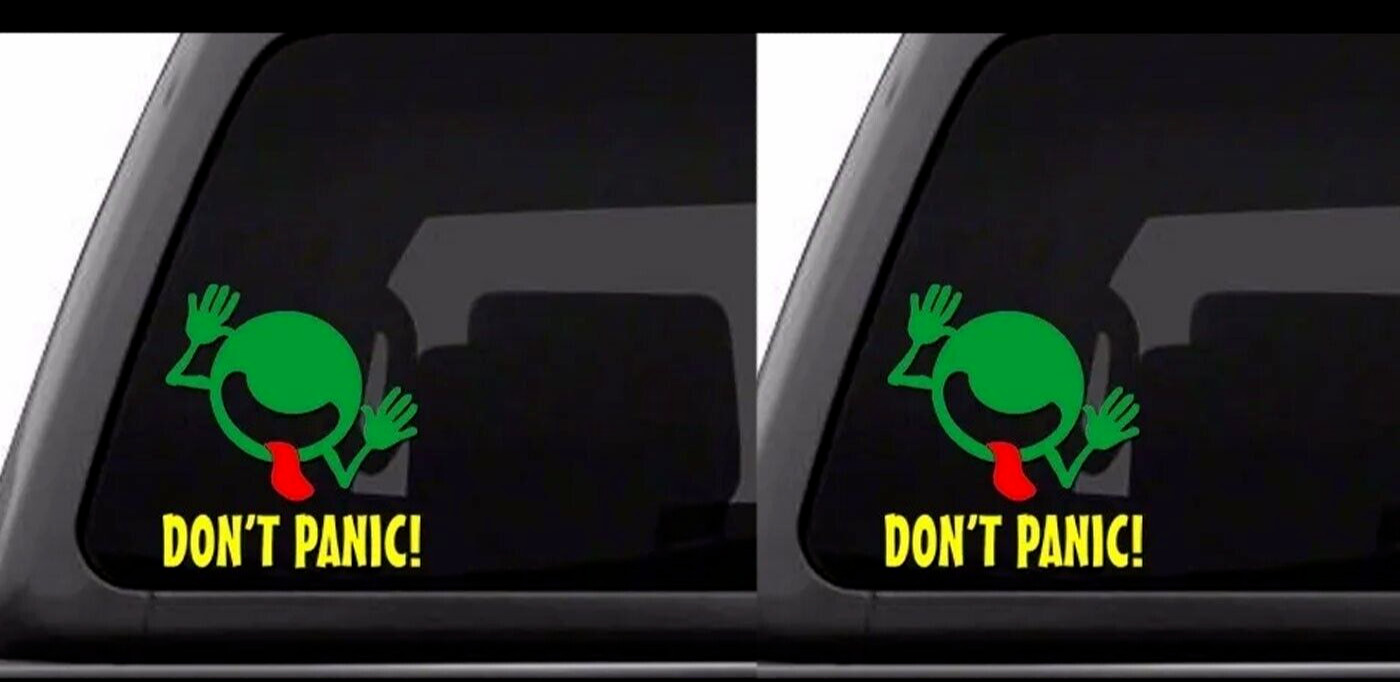 Hitchhiker’s Guide to the Galaxy TWO Don’t Panic Face Vinyl Decal Car Truck SUV