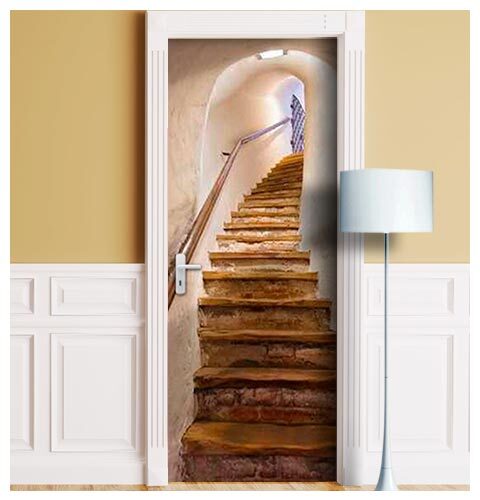 Stairs to Cellar Door Decal, Laminated Sticker Mural. Single piece, Peel’n’Stick