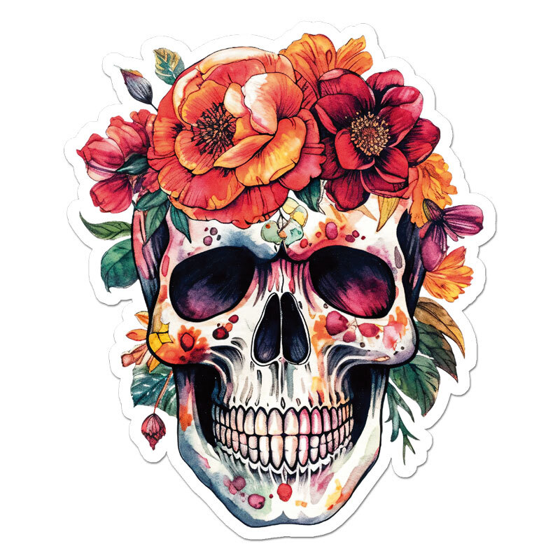 Sugar Skull Flowers, Vinyl Decal Sticker, Indoor Outdoor, 3 Sizes, #11562