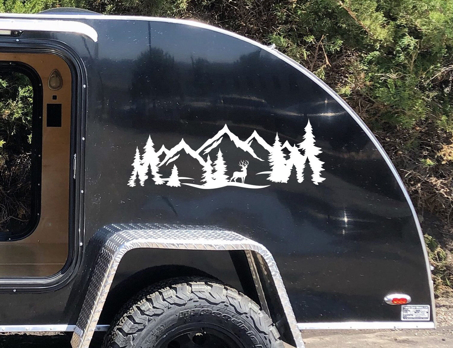 Deer Mountain Forest Scene – Camper RV Graphics Travel Trailer – Die Cut Sticker