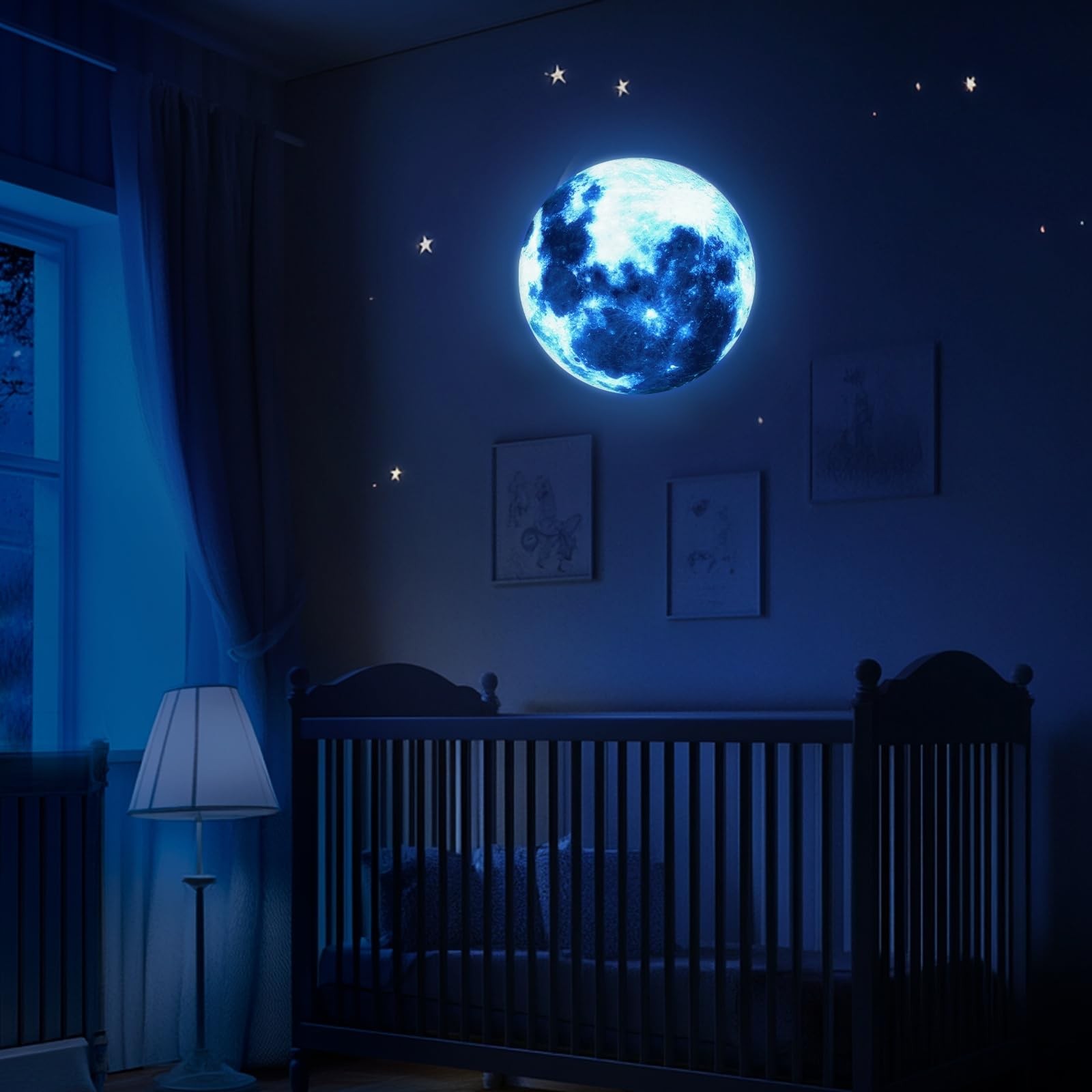 uxcell Glow in The Dark Moon Sticker for Ceiling, 30cm 30cm/11.8 inch, Blue