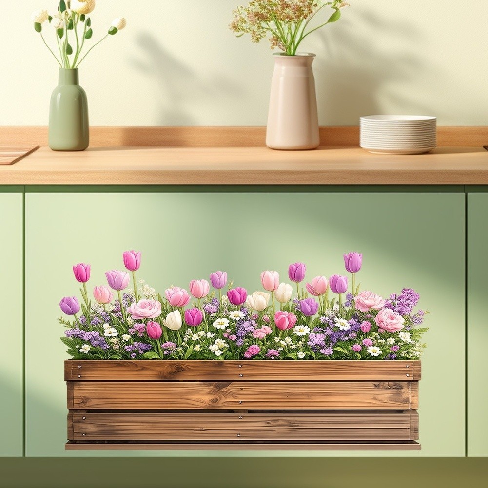 Self-Stick PVC Wall Sticker with Vibrant Summer Floral Design 39.3×21.5in