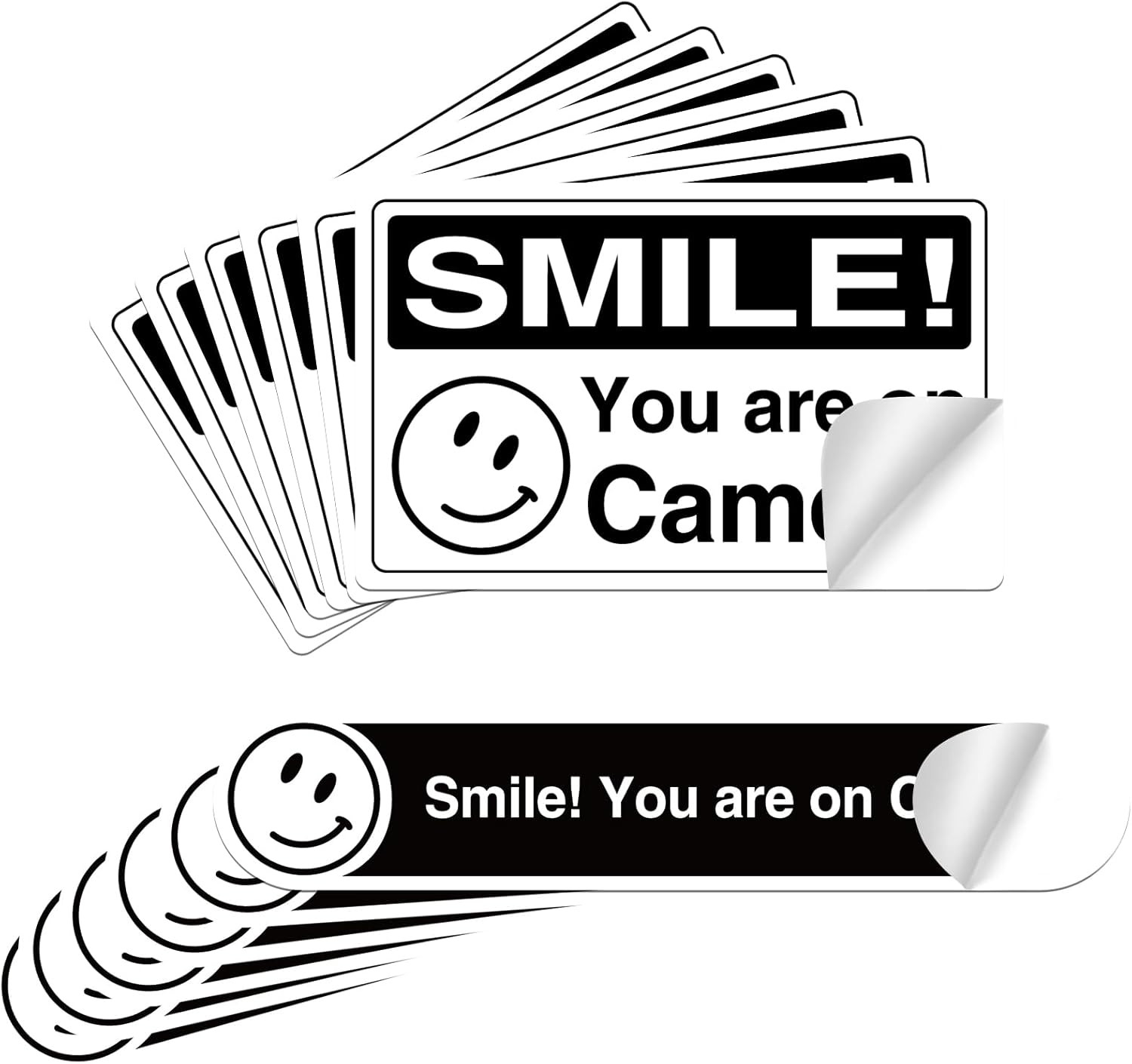 12 Pcs Smile You’Re on Camera Signs Stickers, 8 X 5Cm and 13 X 3Cm Self-Adhesive
