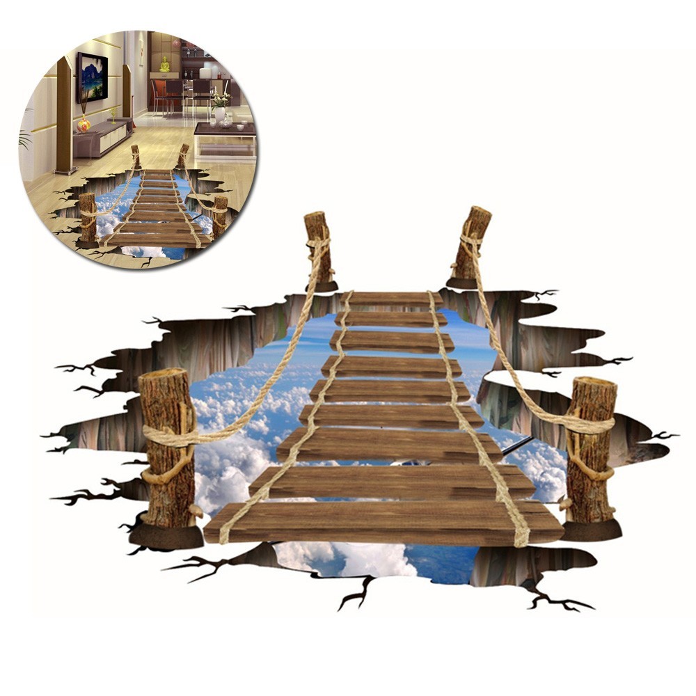 3D Bridge Stream Floor Wall Sticker Removable Mural Decals Vinyl Art Room Decors