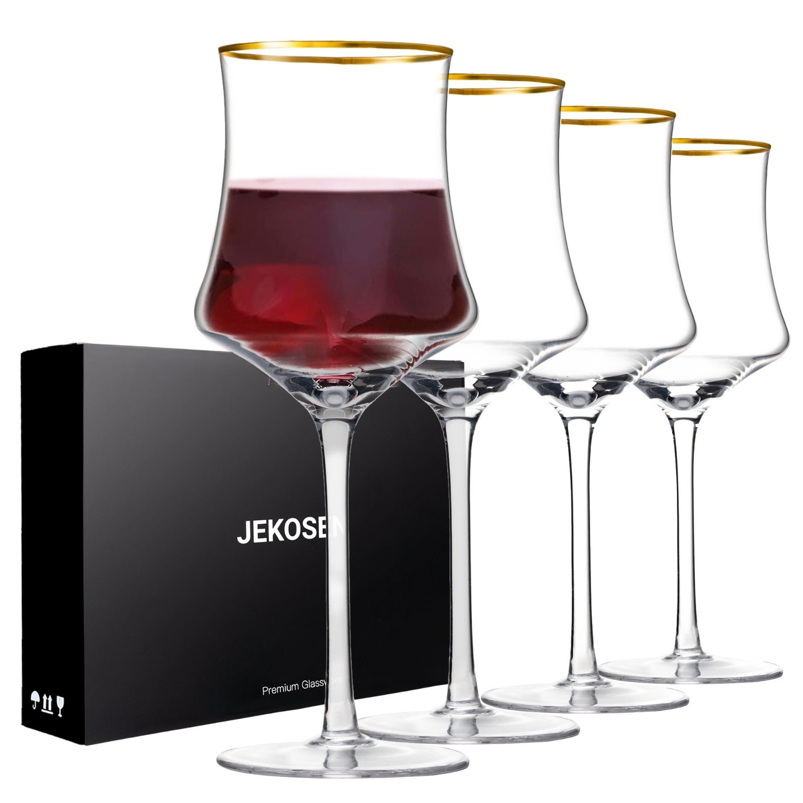 New Crystal Wine Glasses with Gold Rim 17 Ounce Set of 4 Long Stem Clear Wine…