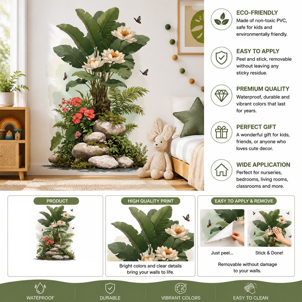 Waterproof PVC Extra Large Modern Minimalist Flower Wall Sticker 82.5×54.5cm