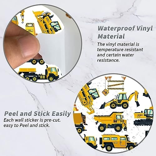 Construction Vehicles Wall Decals – Peel & Stick Removable Stickers for Kids’ Ro