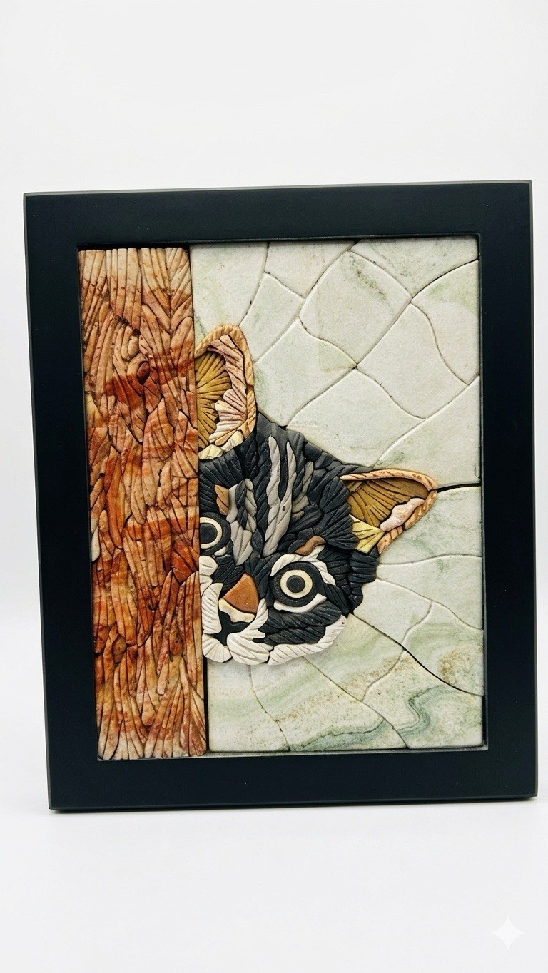 peekaboo cat mosaic wall art 3D effect- hand made-