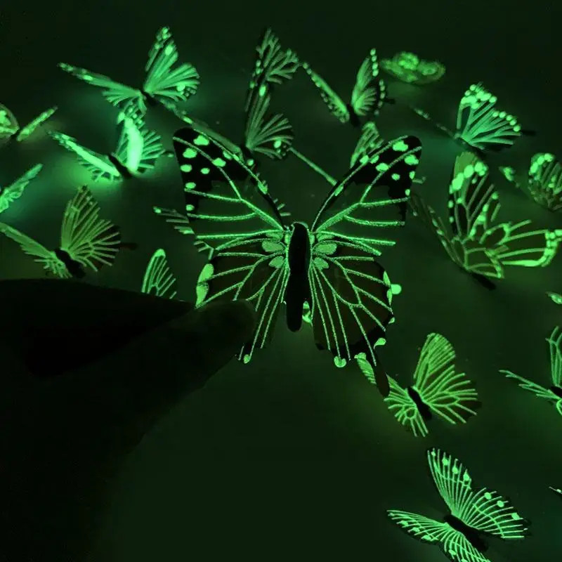 New 12Pcs 3D Luminous Butterfly Wall Sticker DIY Home Decor Modern Art