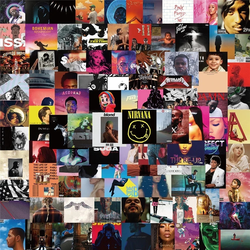 100 Music Album Cover Mixed Sticker Packs