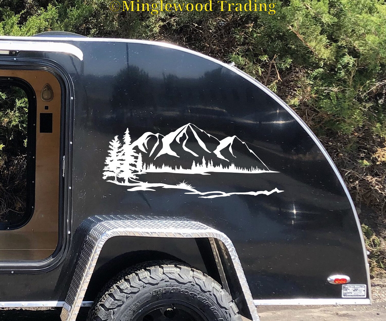 Lake Mountain Trees Scene Vinyl Sticker – Camper RV Travel Trailer Graphics
