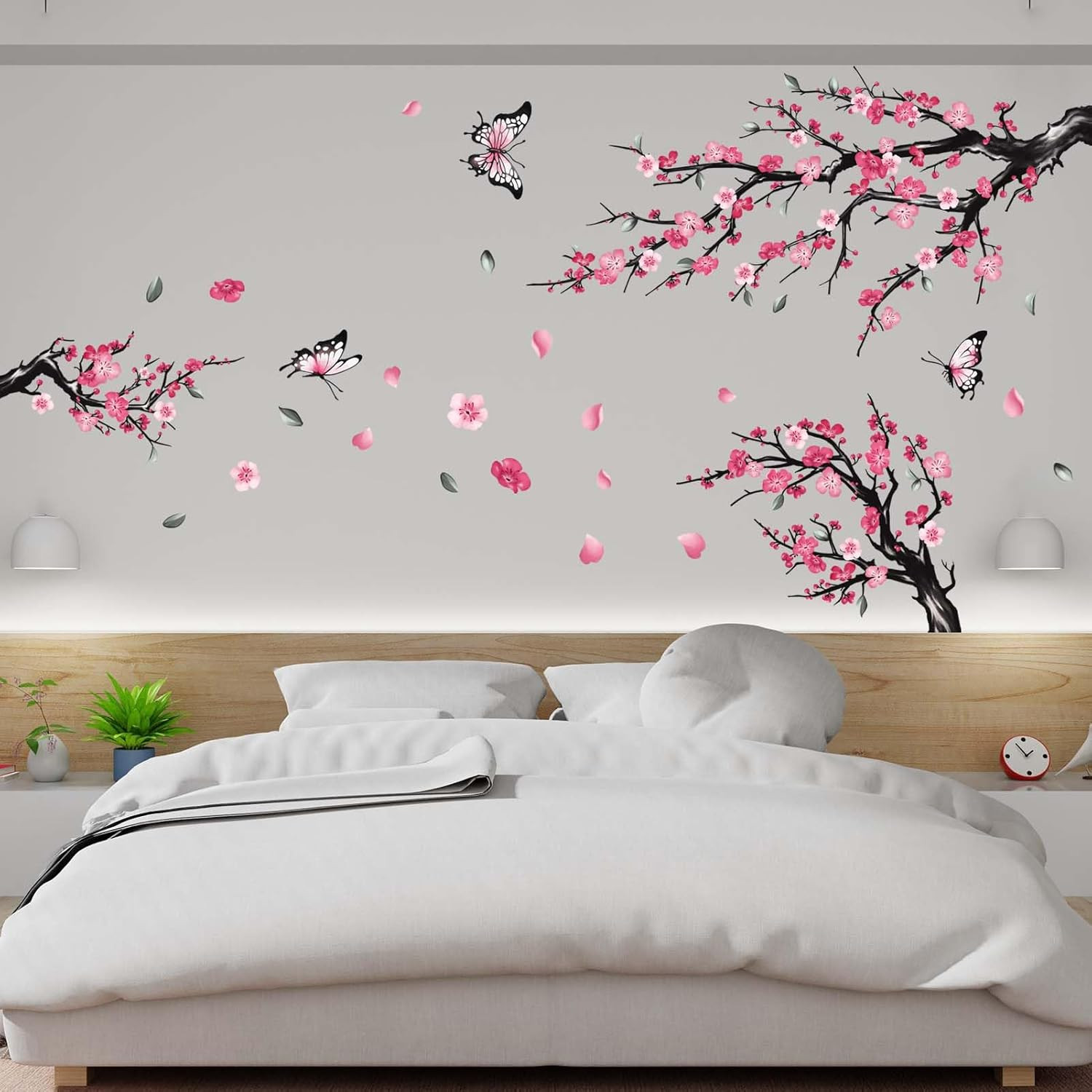 Pink Cherry Blossom Wall Stickers Tree Branch Birds Floral Decals Home Decor