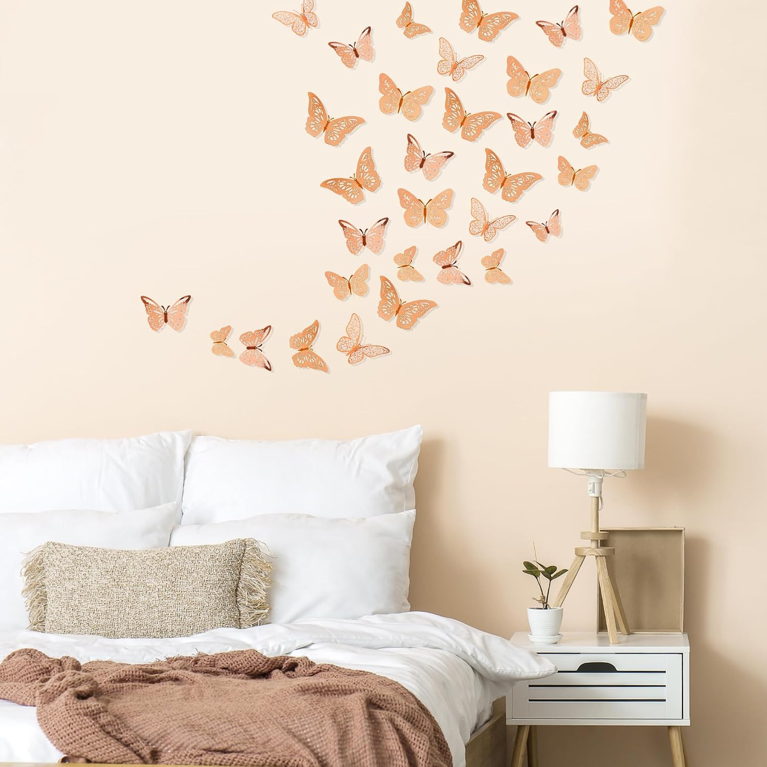 48 Pcs Rose Gold Butterfly Decorations, 4 Styles 3 Sizes, Wall Decor