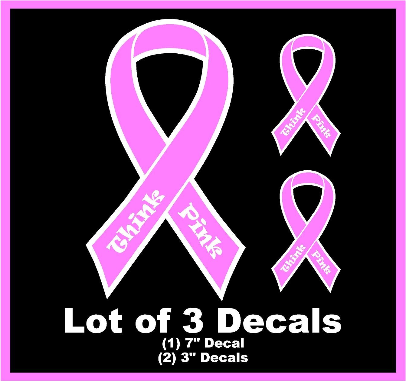 Lot of 3 Breast Cancer Awareness Think Pink Ribbon Decal Stickers Car Van