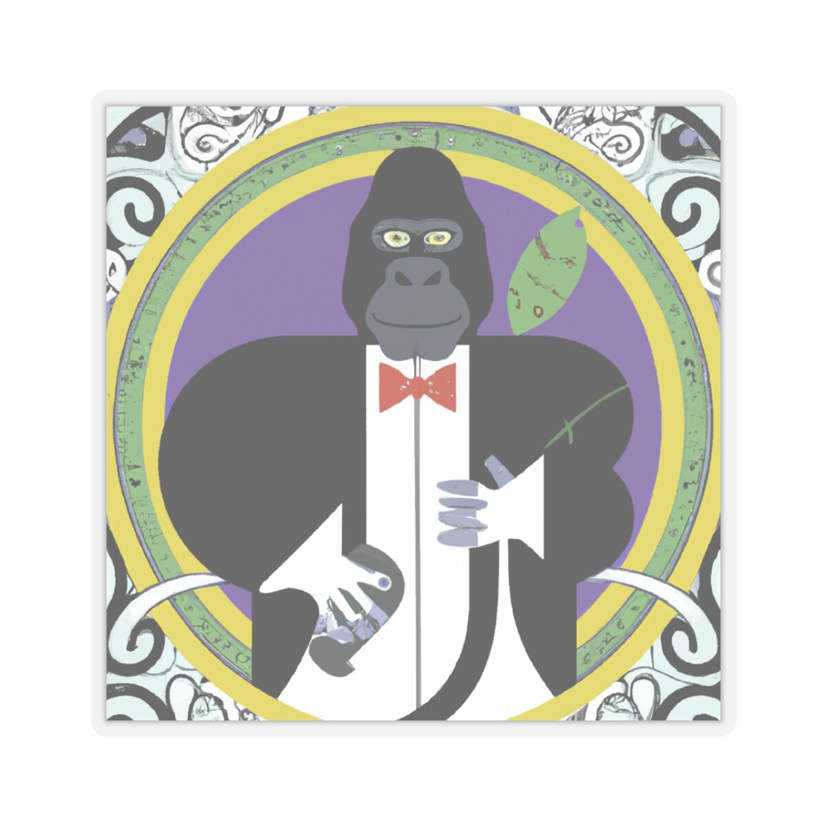 Sticker Art Deco Gorilla in Tuxedo Illustration 2×2″ 3×3″ 4×4″ 6×6″ Fun Quirky