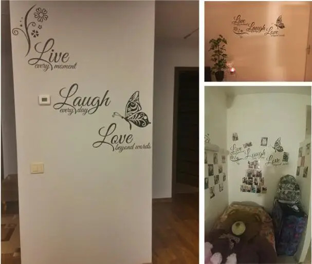 Live Laugh Love Butterfly Flower Wall Sticker Modern Home Decor Vinyl