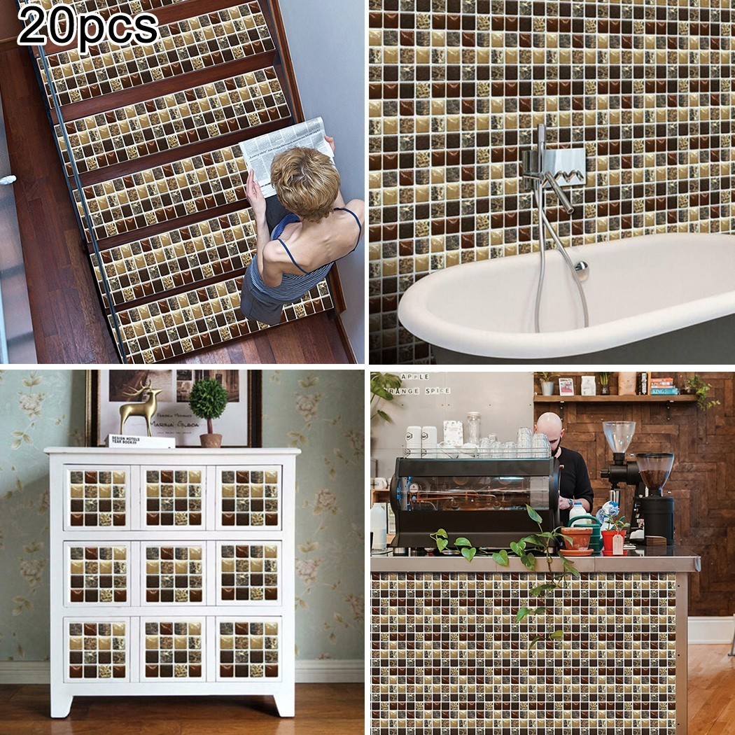 20 pcs 3D Effect For Tile Stickers for Kitchen Bathroom Walls 10 cm x 10 cm PVC