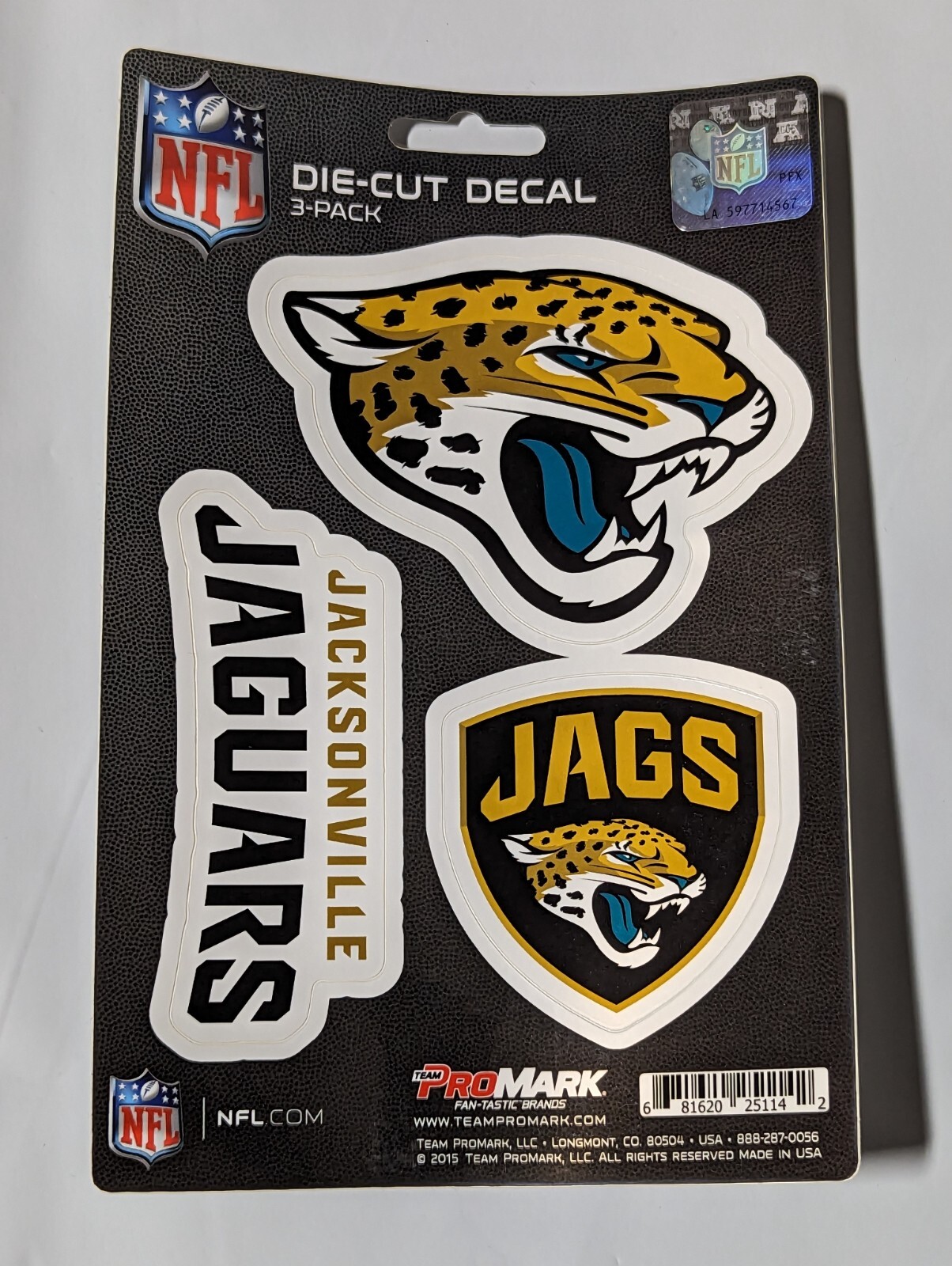 Jacksonville Jaguars 3-Pack Die-cut Decals Stickers Sheet Measures 5″ x 7″ New!
