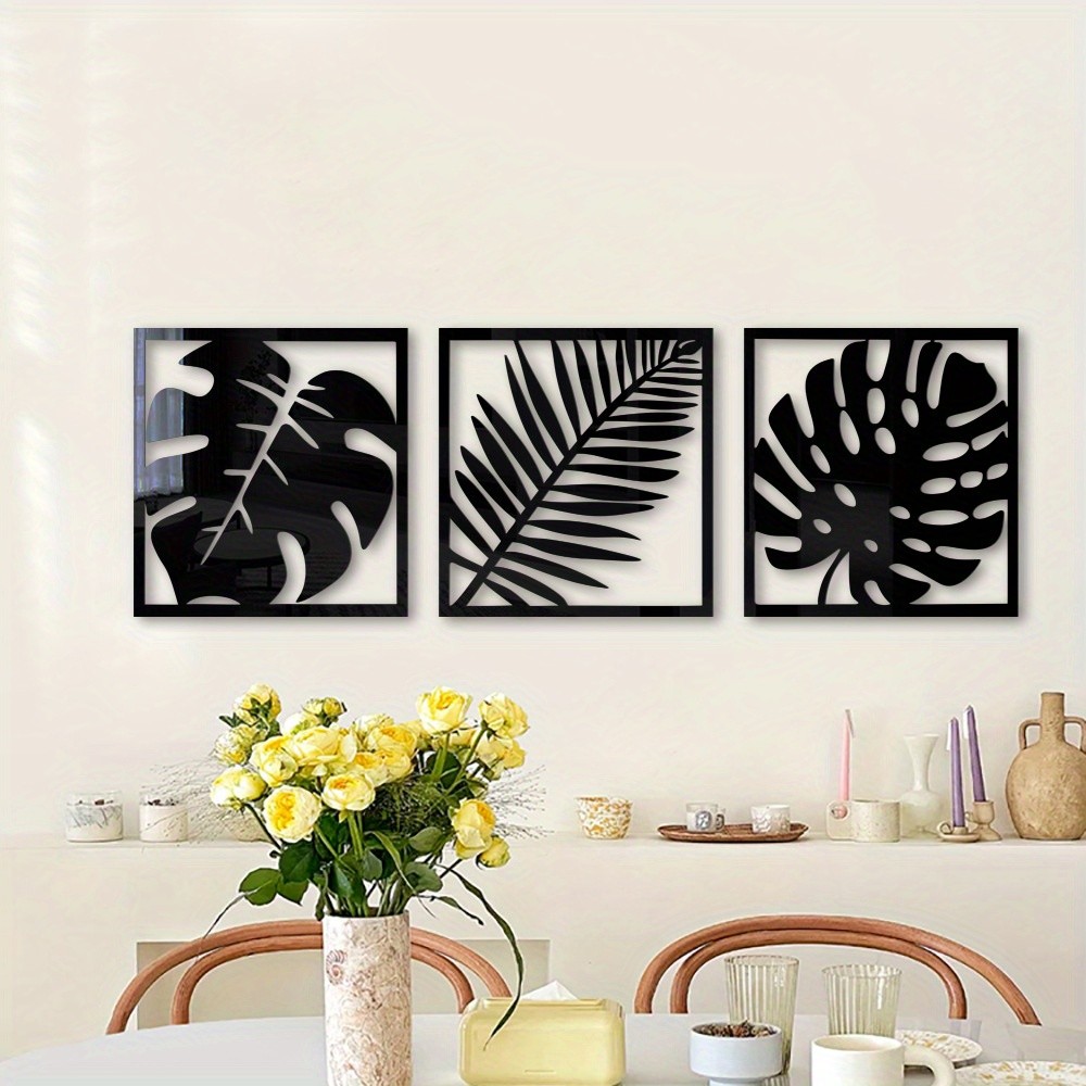 Tropical Foliage Square Mirror Wall Decals 3Pcs Household Wall Art Decoration