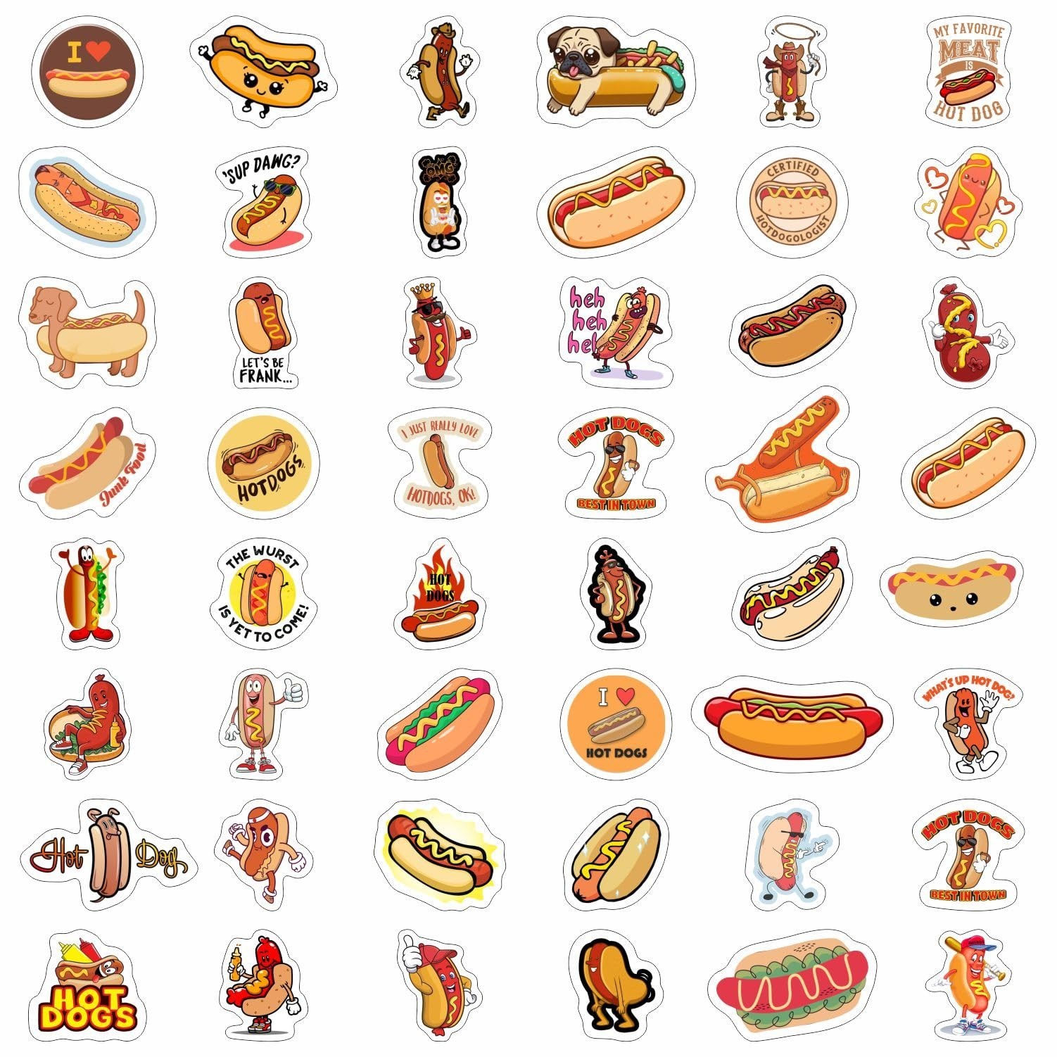 BulbaCraft 100Pcs Hot Dog Stickers for Laptop – Hot Dog Party Decorations, Gi…